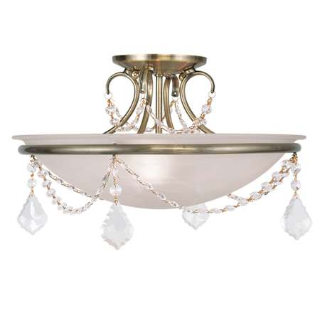 Livex Lighting Chesterfield/Pennington 3 Light Semi-Flush Ceiling Fixture Antique Brass