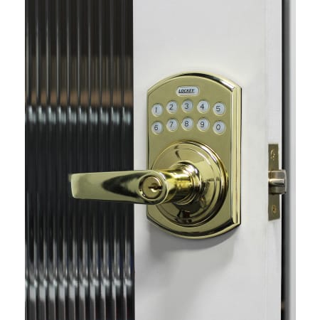 Lockey E Digital Series Keyless Entry Single Cylinder Electronic Door Lever with Key Override and Remote Bright Brass