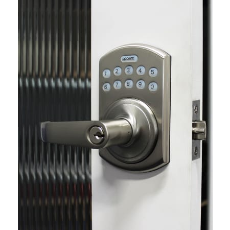 Lockey E Digital Series Keyless Entry Single Cylinder Electronic Door Lever with Key Override and Remote Satin Nickel