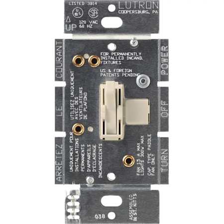 Lutron Ariadni 120 Volt 1.5 Ampere 300 Watt Quiet 3-Speed Single Pole/3-Way Dual Ceiling Fan & Light Control Switch Light Almond