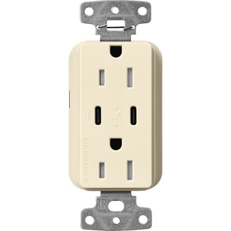 Lutron Claro 15 Ampere Tamper Resistant USB Type C Duplex Outlet Almond