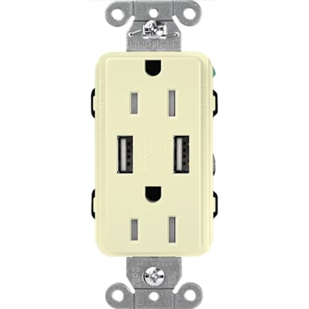 Lutron Claro 15A Tamper-Resistant USB-A Duplex Receptacle, Decorator-Style Outlet, Self-Testing Almond