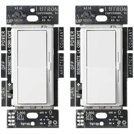 Lutron Pack of (2) - Diva 150 Watt 120 Volt Single Pole/3 Way LED+ Dimmer Switch White