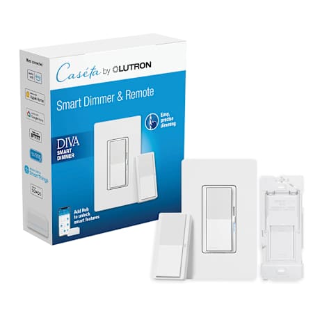 Lutron Diva Smart Dimmer Switch 3-Way Kit with Pico Paddle Remote for the Caseta system, Smart Hub Not Required White