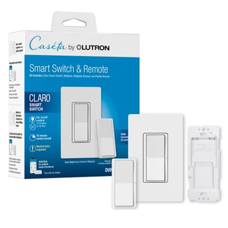 Lutron Claro 3-Way Smart Home Switch Kit with Pico Paddle Remote Control Gloss White