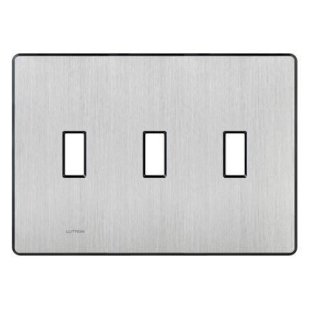 Lutron Fassada 3 Gang Wall Plate for Traditional Style Dimmers or Switches Stainless Steel