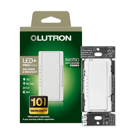 Lutron Maestro 250 Watt LED/500 Watt ELV/400VA MLV Single Pole/Multi-Location PRO LED+ Dimmer Switch with Professional Packaging White