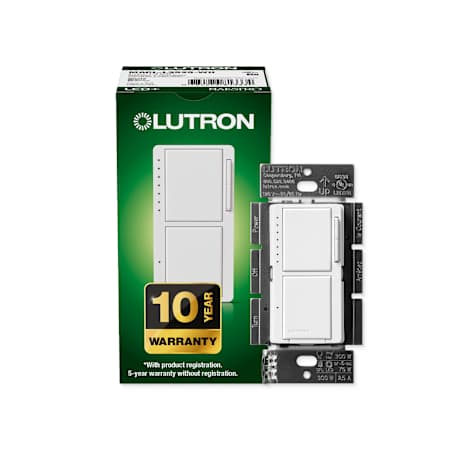 Lutron Maestro 75 Watt Single Pole LED+ Dual Dimmer and Switch with Clamshell Packaging White