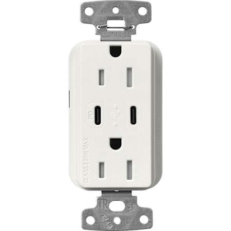 Lutron Claro 15 Ampere Tamper-Resistant USB Type C Duplex Outlet Architectural White