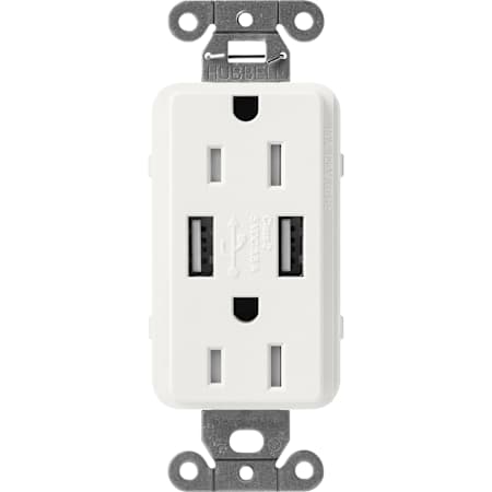 Lutron Claro 15A Tamper Resistant USB-A Duplex Receptacle, Decorator-Style Outlet, Self-Testing Architectural White
