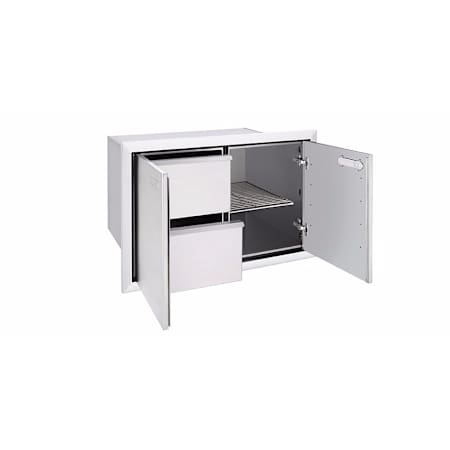 Lynx 36 Inch Wide Built-in Outdoor Double Door Storage with Two Drawers Stainless Steel