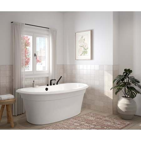 Maax Ella Sleek 66" Free Standing Acrylic Soaking Tub with Center Drain and Overflow White