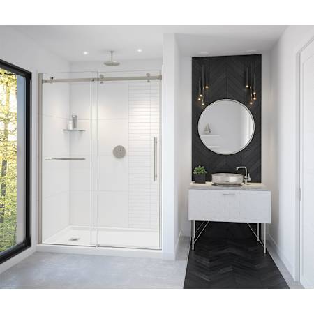 Maax Vela 78-3/4" High x 59" Wide Sliding Frameless Shower Door with Clear Tempered Glass Brushed Nickel