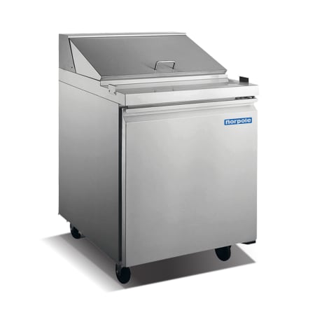 Magic Chef Norpole 27 Inch Wide 6 Cu. Ft. Free Standing Commercial Prep Table Refrigerator with Heavy-Duty Caster Wheels Stainless Steel