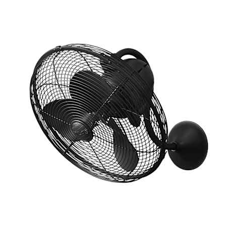 Matthews Fan Company Laura 16" Wide 3 Blade Indoor / Outdoor Wall Mount Fan with Safety Cage and Remote Included Matte Black / Matte Black