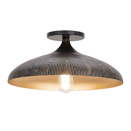 Maxim Fleur 16" Wide Semi-Flush Ceiling Fixture with Hand-Spun Metal Shade Black / Gold