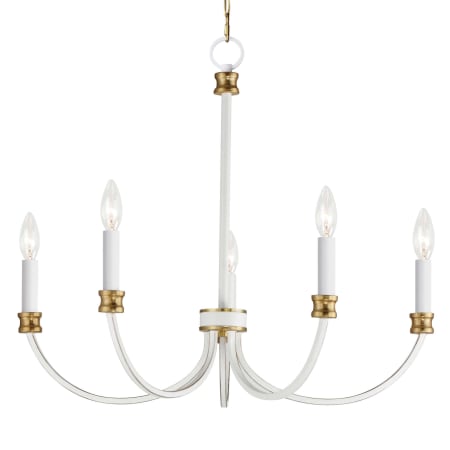 Maxim Charlton 5 Light 26" Wide Taper Candle Style Chandelier Weathered White / Gold Leaf