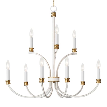 Maxim Charlton 9 Light 30" Wide Taper Candle Style Chandelier Weathered White / Gold Leaf