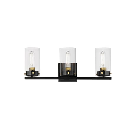 Maxim Pinn 3 Light 21" Wide Vanity Light with Clear Glass Shades Black / Satin Brass