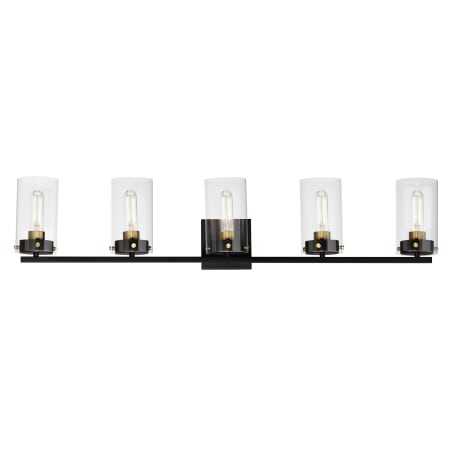 Maxim Pinn 5 Light 39" Wide Vanity Light with Clear Glass Shades Black / Satin Brass