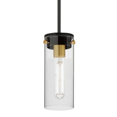 Maxim Pinn 5" Wide Mini Pendant with Clear Glass Shade Black / Satin Brass