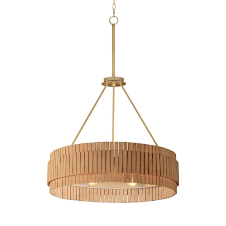 Maxim Satori 6 Light 31" Wide Wood Pendant Natural Aged Brass / Natural