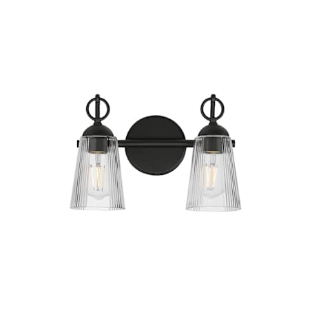 Maxim Jackson Hole 2 Light 14" Wide Vanity Light with Clear, Ribbed Glass Shades Black