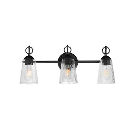 Maxim Jackson Hole 3 Light 24" Wide Vanity Light with Clear, Ribbed Glass Shades Black