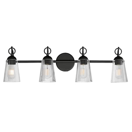 Maxim Jackson Hole 4 Light 33" Wide Vanity Light with Clear, Ribbed Glass Shades Black