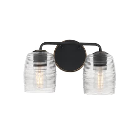 Maxim Honey 2 Light 14" Wide Vanity Light with Clear, Ribbed Glass Shades Kentucky Bronze