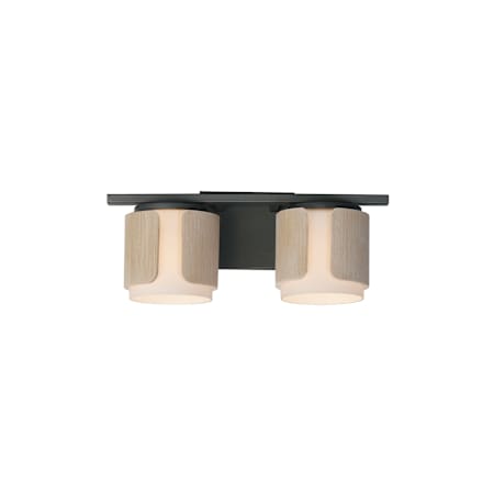 Maxim Draughtsman 2 Light 18" Wide Vanity Light with Satin White Glass Shades Natural Wood / Charcoal