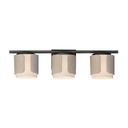 Maxim Draughtsman 3 Light 27" Wide Vanity Light with Satin White Glass Shades Natural Wood / Charcoal