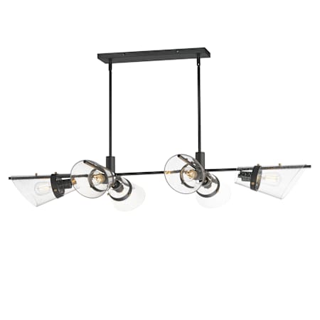 Maxim Finch 6 Light 49" Wide Linear Chandelier with Clear, Seedy Glass Shades Dark Bronze / Antique Brass