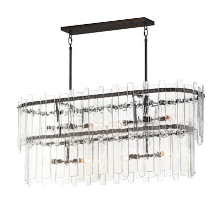 Maxim Warren 8 Light 42" Wide Linear Chandelier with Clear Molten Glass Panels Dark Bronze