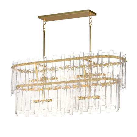 Maxim Warren 8 Light 42" Wide Linear Chandelier with Clear Molten Glass Panels Gold Leaf
