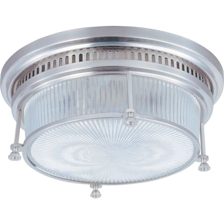 Maxim 2 Light 13" Wide Flush Mount Ceiling Fixture from the Hi-Bay Collection Satin Nickel / Clear Halophane Glass