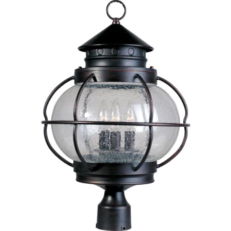 Maxim Portsmouth 22" Tall 3 Light Post Light with Seedy Glass Shade Oil Rubbed Bronze