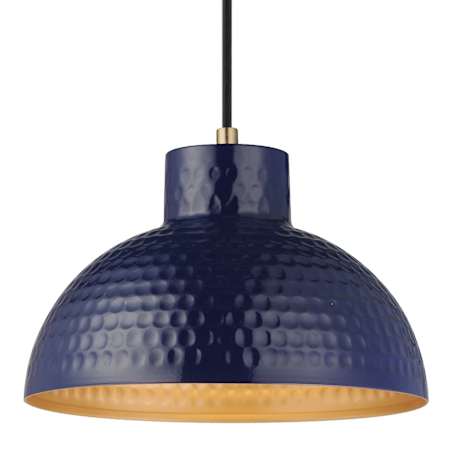 Maxim Rockport 10" Wide Mini Pendant with Hammered Metal Shade Glossy Navy / Natural Aged Brass