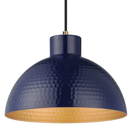 Maxim Rockport 12" Wide Pendant with Hammered Metal Shade Glossy Navy / Natural Aged Brass