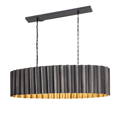 Maxim Allegra 5 Light 48" Wide Linear Chandelier with Scalloped Metal Shade Gunmetal / Gold