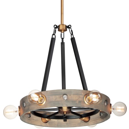 Maxim Plank 6 Light 20" Wide Distressed Wood Ring Chandelier Weathered Wood / Antique Brass