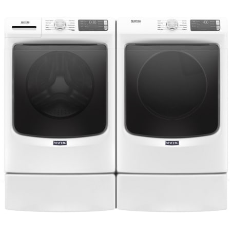 Maytag 27 Inch Wide 4.5 Cu. Ft. Washer and 27 Inch Wide 7.3 Cu. Ft. Gas Dryer Laundry Pair with Pedestal and 12 Hr Fresh Spin™ Option White