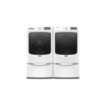 Maytag 27 Inch Wide 4.8 Cu. Ft. Washer and 27 Inch Wide 7.3 Cu. Ft. Gas Dryer Laundry Pair with Storage Pedestal White