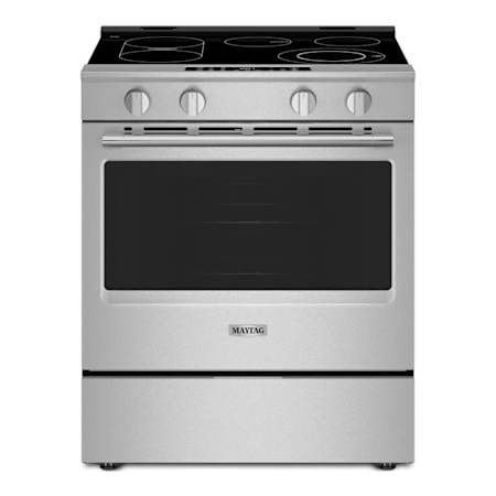 Maytag 30 Inch Wide 5.3 Cu. Ft. Energy Star Certified Free Standing, Slide In Fingerprint Resistant Electric Range Fingerprint Resistant Stainless Steel