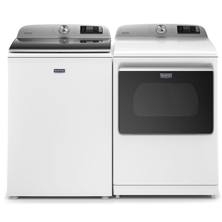 Maytag 28 Inch Wide 5.3 Cu. Ft. Washer and 27 Inch Wide 7.4 Cu. Ft. Gas Dryer Laundry Pair with Advanced Moisture Sensing and Deep Fill Option White