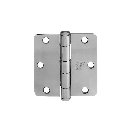 McKinney 1414 Series 3-1/2" x 3-1/2" Standard Duty Plain Bearing 1/4" Radius Corner Mortise Door Hinge - Single Bright Chrome