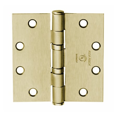 McKinney TA2714 Series 4-1/2" x 4-1/2" Standard Duty Plain Bearing Square Corner Mortise Door Hinge with Removable Pin and 2 Wire Concealed Circuit - Single Bright Brass