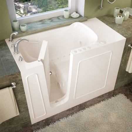MediTub 53" Fiberglass Air / Whirlpool Walk In Tub for Alcove Installations with Left Drain, Powered Fast Drain, Overflow, Roman Tub Filler and Hand Shower Biscuit