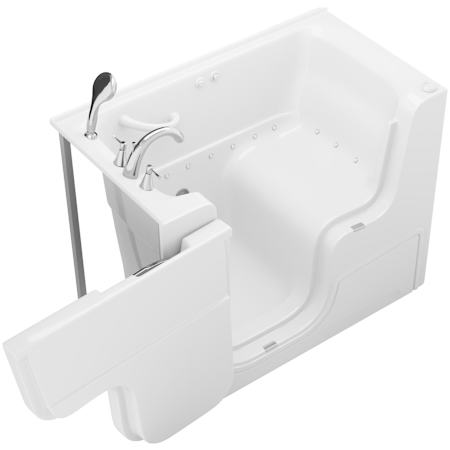 MediTub 53" Fiberglass Air Walk In Tub for Alcove Installations with Left Drain, Drain Assembly, Overflow, Aroma, Chroma Therapy, Roman Tub Filler and Hand Shower White