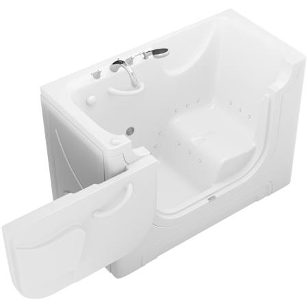 MediTub 60" Fiberglass Air Walk In Tub for Alcove, Corner, or Single Wall Installations with Left Drain, Drain Assembly, Overflow, Aroma, Chroma Therapy, Roman Tub Filler and Hand Shower White